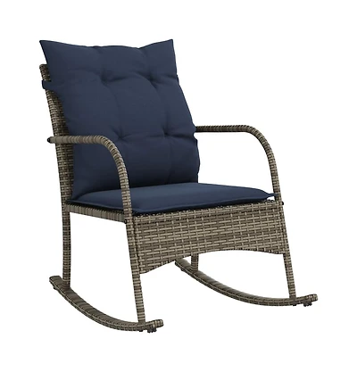 vidaXL Patio Rocking Chair Grey Poly Rattan and Powder-Coated Steel Medium