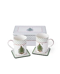 Spode Christmas Tree Polka Dot 5-Pc. Mug and Tin Coaster Set