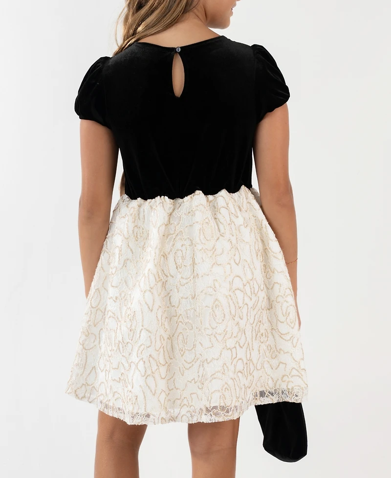 Rare Editions Girls 7-16 Puff Sleeve Lace Dress with Bow