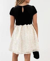Rare Editions Girls 7-16 Puff Sleeve Lace Dress with Bow