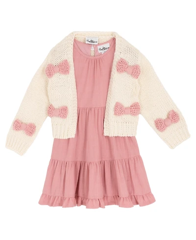 Rare Editions Girls 2T-6X 2-Piece Bow Cardigan Textured Knit Dress