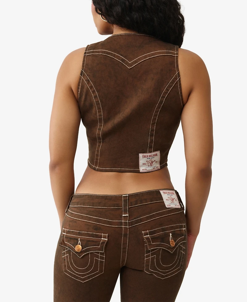 True Religion Women's Denim Scoop Neck Vest