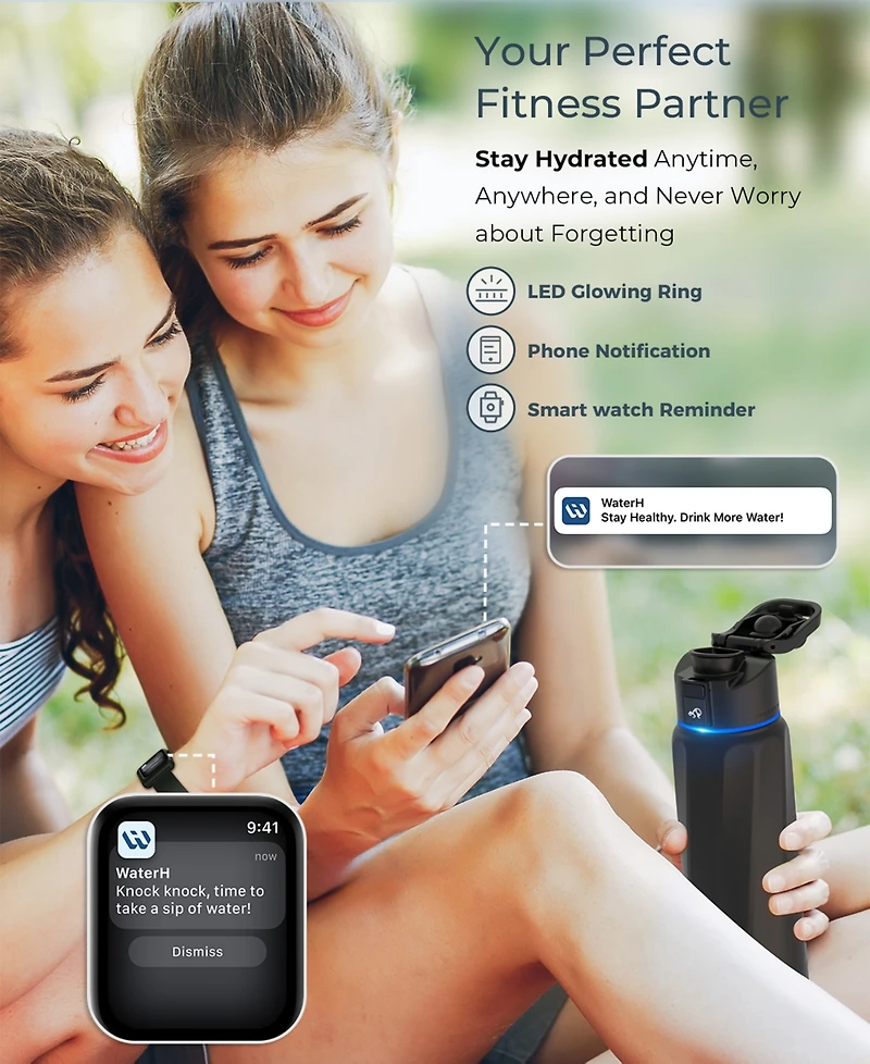 WaterH 32 oz. Insulated Smart Water Bottle with Hydration Tracking