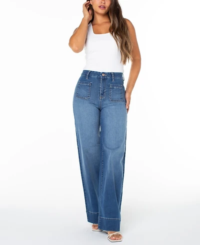 Celebrity Pink Juniors' High-Rise Wide-Leg Patch-Pocket Jeans