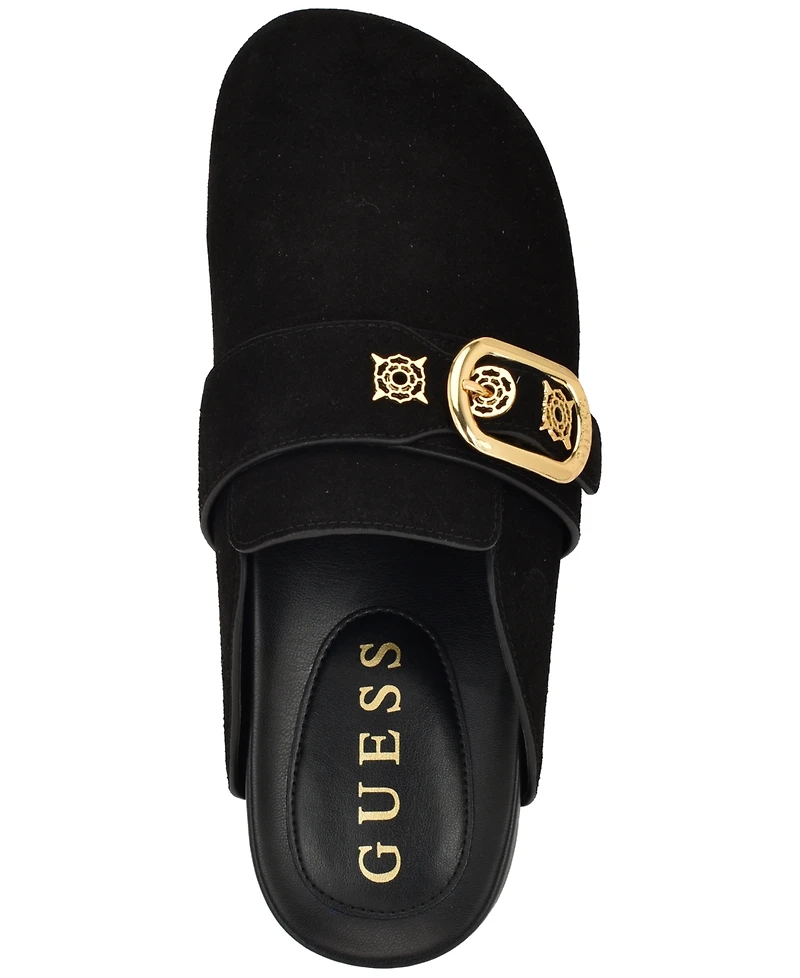 Guess Womens Galavanta Buckle Slip-On Flat Clogs