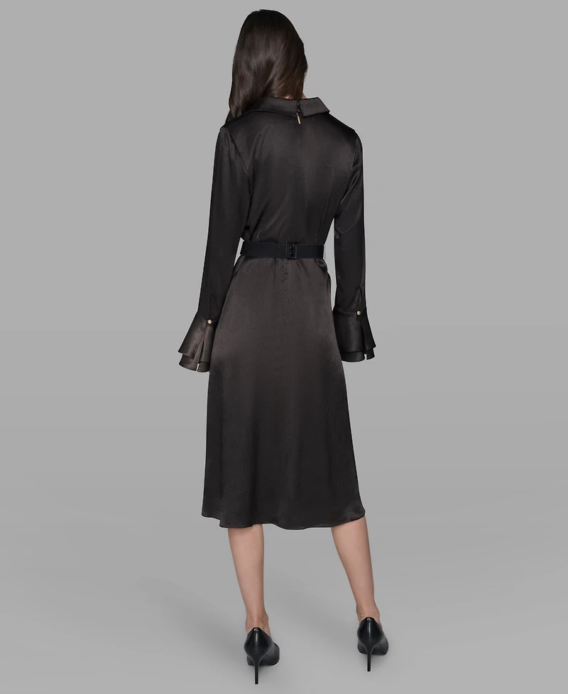 Karl Lagerfeld Paris Women's Crinkle Long Sleeves Midi Dress