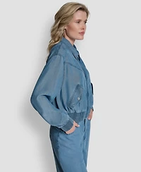 Dkny Women's Chambray Zip-Front Bomber Jacket