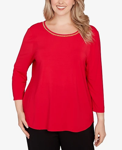 Ruby Rd. Plus Embellished Scoop Neck Solid Knit Top