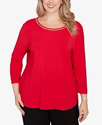 Ruby Rd. Plus Embellished Scoop Neck Solid Knit Top