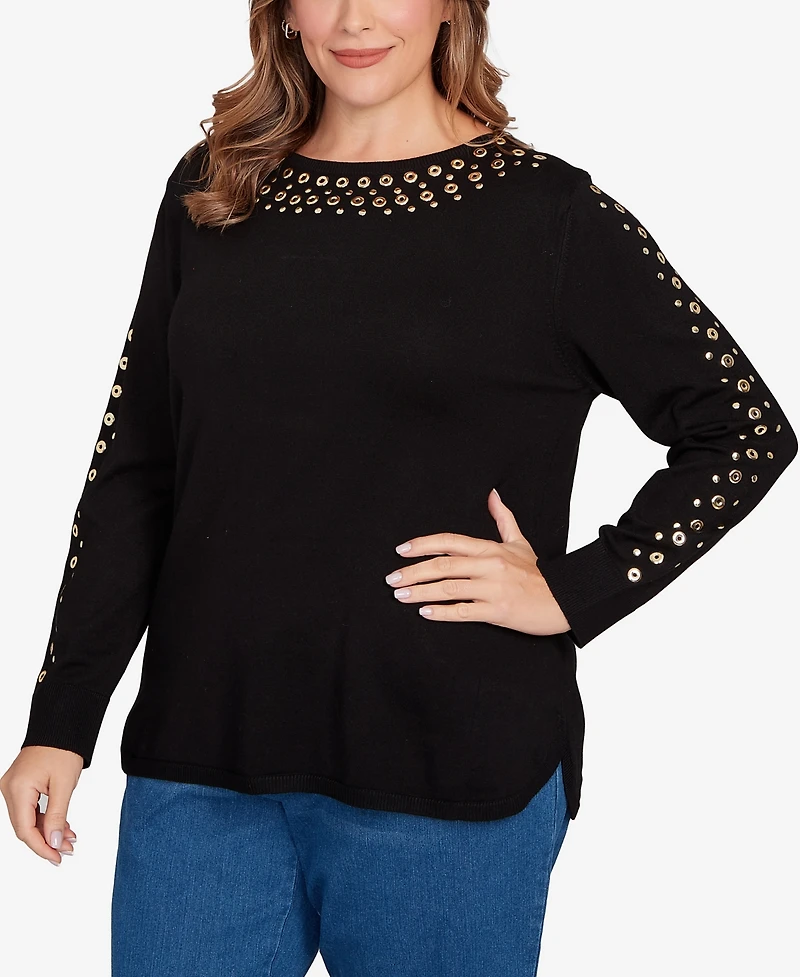 Ruby Rd. Plus Grommet Embellished Fine Gauge Sweater