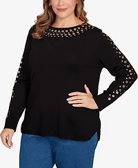 Ruby Rd. Plus Grommet Embellished Fine Gauge Sweater