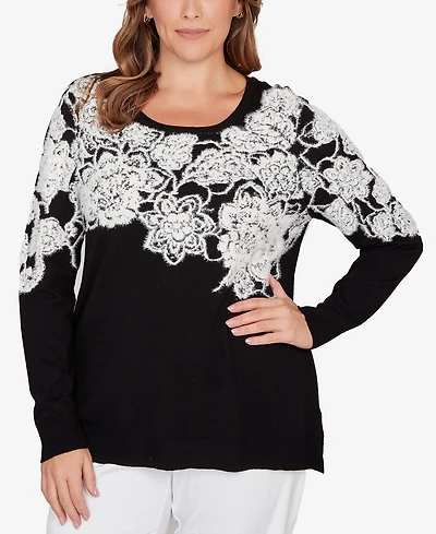 Ruby Rd. Plus Floral Placement Eyelash Sweater