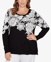 Ruby Rd. Plus Floral Placement Eyelash Sweater
