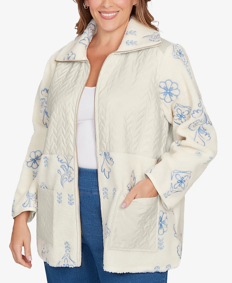 Ruby Rd. Plus Embroidered Quilted Shearling Jacket