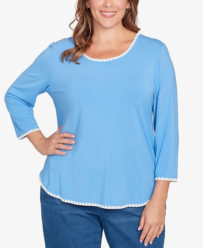Ruby Rd. Plus Contrast Embroidered Solid Knit Top