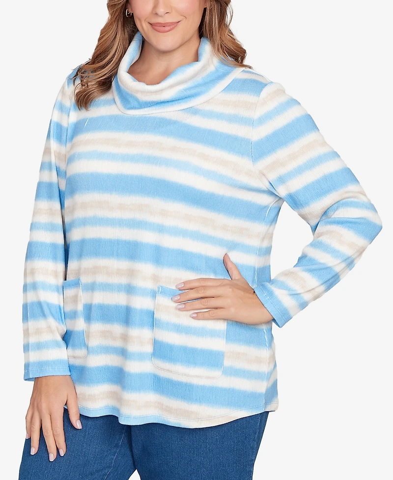 Ruby Rd. Plus Ribbed Stripe Patch Pocket Knit Top