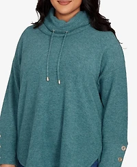 Ruby Rd. Plus Size Cowl Neck Cozy Hatchi Drawstring Top