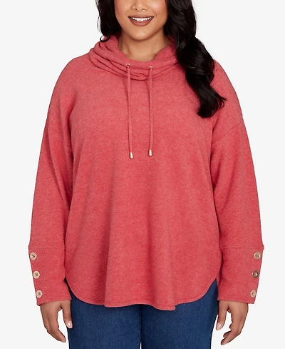 Ruby Rd. Plus Size Cowl Neck Cozy Hatchi Drawstring Top
