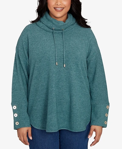 Ruby Rd. Plus Size Cowl Neck Cozy Hatchi Drawstring Top