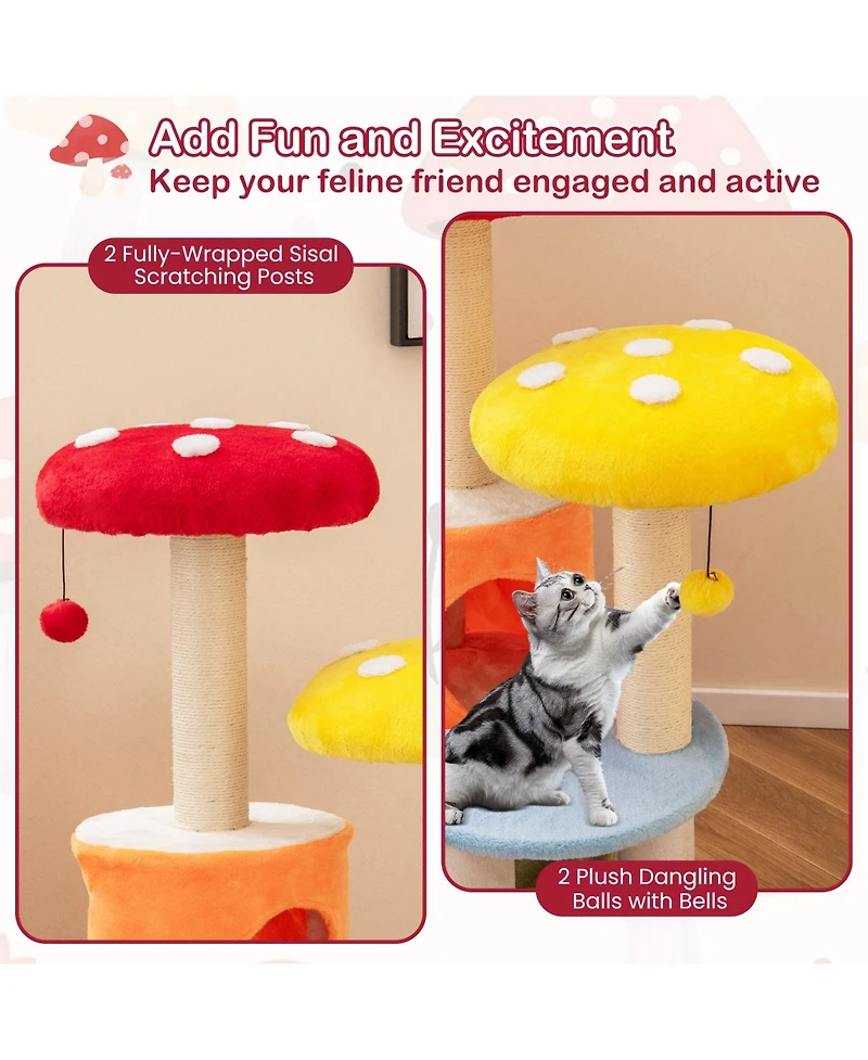 Gymax 43'' Tall Cute Cat Tree w/ 2 Condos Padded Platforms Sisal Scratching Posts