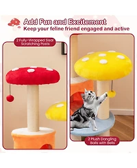 Gymax 43'' Tall Cute Cat Tree w/ 2 Condos Padded Platforms Sisal Scratching Posts