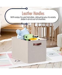 Ornavo Home 6 Pack Linen Fabric Kallax Storage Cube Bin with Faux Leather Handles