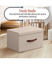 Ornavo Home Pack Foldable Linen Storage Bin with Faux Leather Handles and Lid