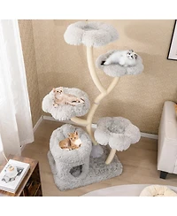 Gymax Freestanding Cat Tower Tall Tree w/ four Flower-shaped Platforms Condo
