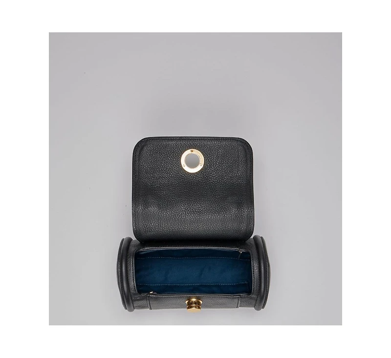 Susu Women's Top Handle Leather Crossbody Bag Convertible Cylinder Shoulder & Evening Purse with Gold Hardware and Detachable strap