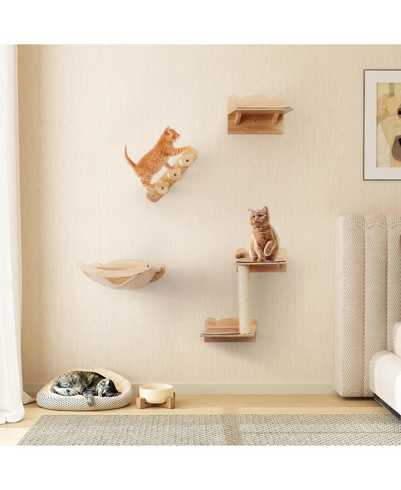 Gymax Cat Wall Shelves w/ Hammock 2-step Cat Tree Perch Non-slip Carpet Mat for Indoor
