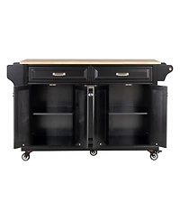 Farmhouse Kitchen Island Cart with Solid Wood Top, Ample Storage, Towel Rack & Locking Wheels, Rolling Buffet Table-Maison Boucle