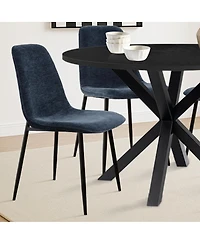 5-Piece 39.4" Round Black Dining Table Set with Starburst Base and 4 Boucle Fabric Chairs Curved Back Metal Legs-Maison