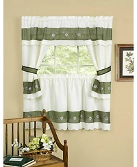 Kate Aurora 5 Piece Embroidered Floral Kitchen Curtain Tier Curtain Valance & Tiebacks Set