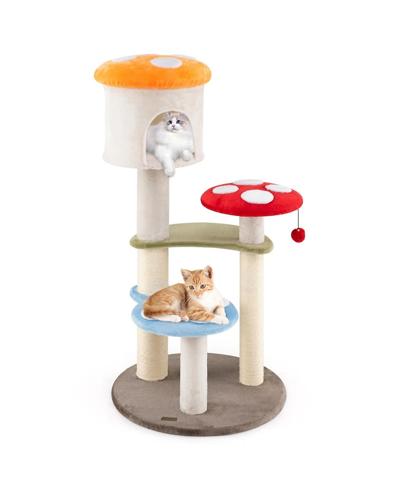 Gymax Cute Mushroom Cat Tree 48'' Tall Cat Tower w/ Sisal Scratching Posts Top Condo