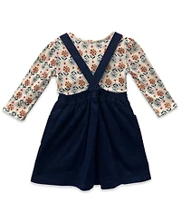 Blueberi Boulevard Girls 2T-6X 3 Piece Floral Top, Bow Beret and Border Ribbed Jumper Set