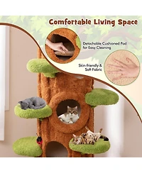 Gymax 90.5'' Tall Multifunctional Cat Tree w/ Private Condos Sisal Covered Scratching Panel