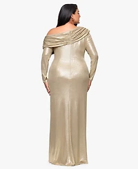 Betsy & Adam Plus Asymmetrical Neck Ballgown