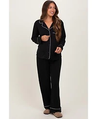 Pinkblush Maternity Black Button Down Top Wide Leg Pant Pajama Set