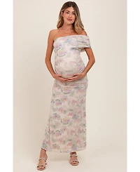 Pinkblush Maternity Cream One Shoulder Ruched Maxi Dress