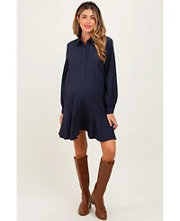 Pinkblush Maternity Navy Striped Long Sleeve Drop Waist Polo Dress