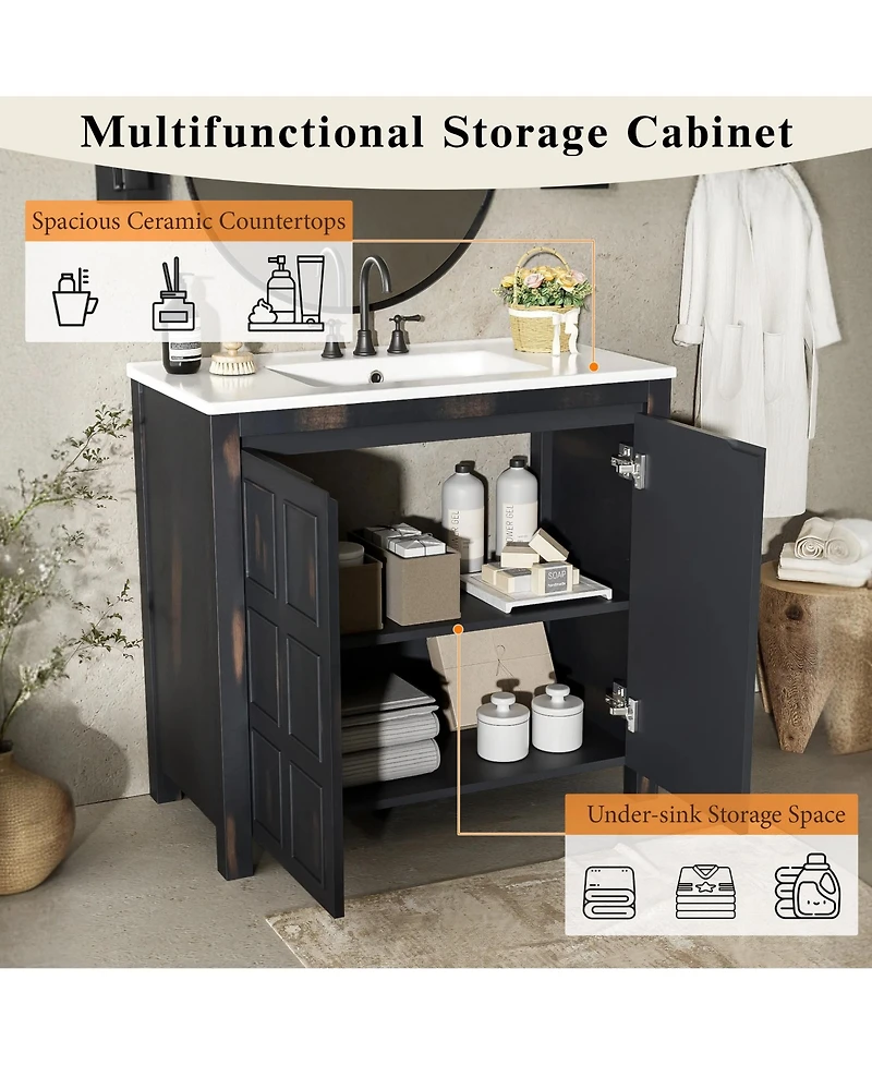 Casainc 36" Bathroom Vanity Organizer with Ceramic Sink and Storage Cabinet Set