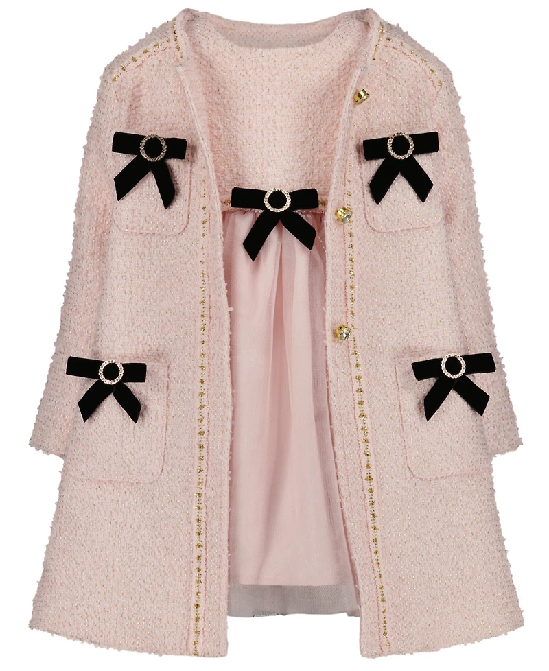 Blueberi Boulevard Girls 2T-6X 3-Piece Bows Knit Dress, Coat and Hat Set