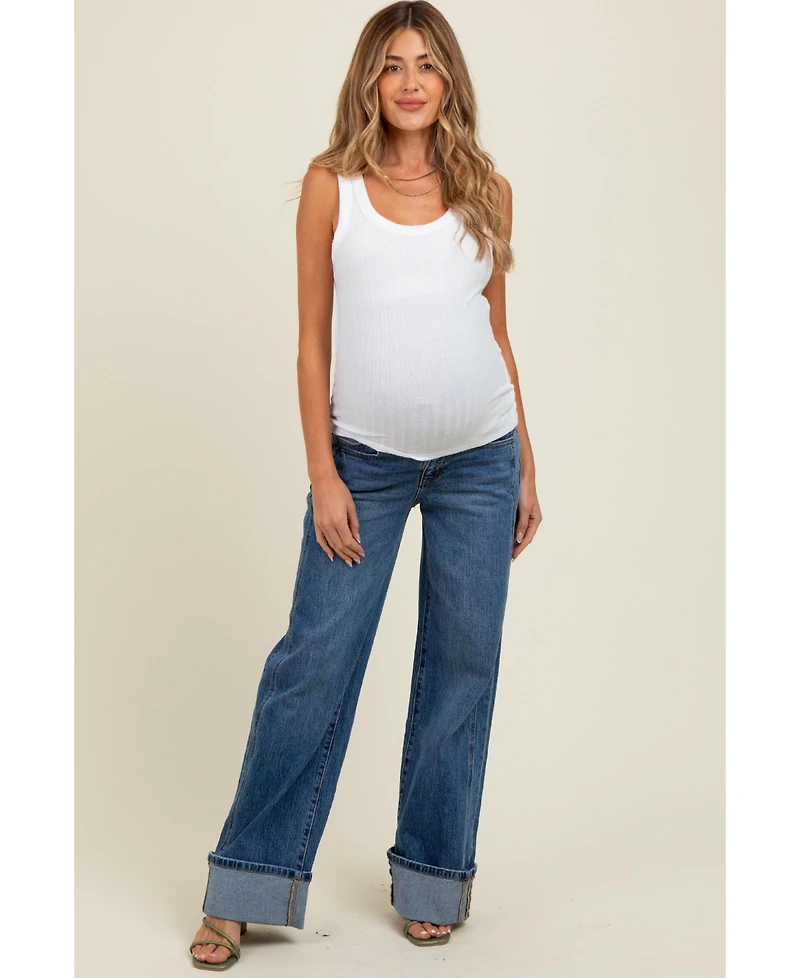 Pinkblush Maternity Navy Blue Cuffed Hem Baggy Wide Leg Jeans