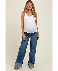 Pinkblush Maternity Navy Blue Cuffed Hem Baggy Wide Leg Jeans
