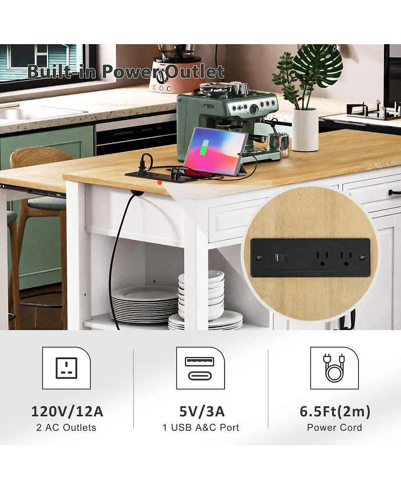 47.2" Expandable Kitchen Island with Slide-Out Dining Table, Storage Drawers, Cabinets & Usb Charging Station-Maison Boucle - Single kitchen island