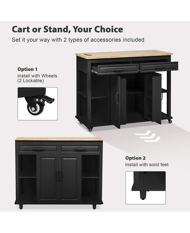 47.2" Expandable kitchen island with Slide-Out Dining Table, Storage Drawers, Cabinets & Usb Charging Station-Maison Boucle - Single