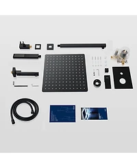 Rainsken Matte Black Shower System, 12 Inch Shower Fixtures Rain Shower Head with Handheld Shower Spray, Wall Mount Shower Faucet Set for Bathroom