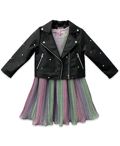 Blueberi Boulevard Girls 2T-6X Pleated Moto Jacket Dress