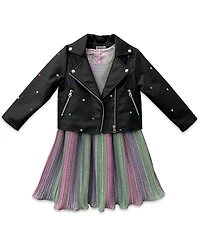 Blueberi Boulevard Girls 2T-6X Pleated Moto Jacket Dress