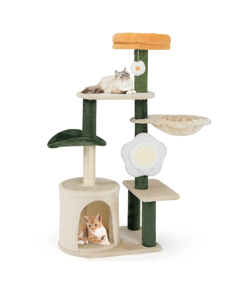 Gymax 45'' Tall Cat Tree Flower Multi-level Pet Activity Center Furniture w/Sisal Post